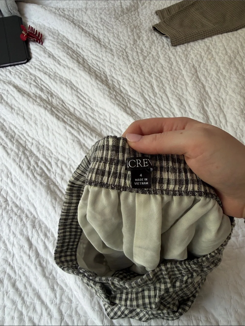 J. Crew High-Waist Gingham Shorts in Black and Cream